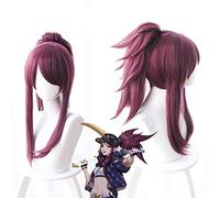 Anime LOL KDA Akali The Rogue Assassin Akali Mixed Purple Ponytail Clip Heat Resistant Hair Cosplay Costume Wig + Wig Cap