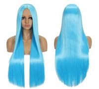Anime Long Straight Cosplay Wig Synthetic Hair Pink Blue Red Grey Blonde Purple Black Halloween Costume Party Wigs For Women OneSize skyblue