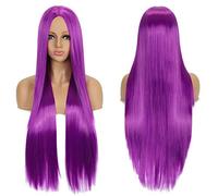 Anime Long Straight Cosplay Wig Synthetic Hair Pink Blue Red Grey Blonde Purple Black Halloween Costume Party Wigs For Women OneSize purple