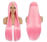 Anime Long Straight Cosplay Wig Synthetic Hair Pink Blue Red Grey Blonde Purple Black Halloween Costume Party Wigs For Women OneSize pink3