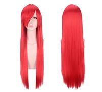 Anime Long Straight Cosplay Wig With Bangs Halloween Costume Blonde Red Black Blue Purple Grey Hair Wigs For Women OneSize red