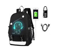 Anime Luminous Backpack Noctilucent School Bags Daypack USB chargeing Port Laptop Bag for Cool Girls Boys Teens Outdoor Backpack (Black-Music boy)