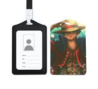 Anime Manga Pirate Vertical Style PU Porte-cartes En Cuir, ID Porte-Badge Porte-Cartes avec cordon amovible, pour Clés Carte d'identité L'école Bureau Carte de Bus,Anime