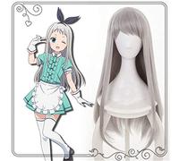 Anime mélange S Kanzaki Hideri Aus droite longue argent gris Cosplay perruque Halloween Costume jouer perruques pour femmes + casquette de perruque KUQX809
