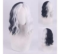 Anime Movie 101 Cruella de Vil Mix Black White Cosplay Wig Synthetic Hair Halloween Party Wigs For Women Adult OneSize shortwavy1