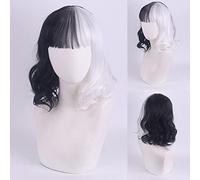 Anime Movie 101 Cruella de Vil Mix Black White Cosplay Wig Synthetic Hair Halloween Party Wigs For Women Adult OneSize shortwavy