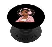 Anime Music Black Girl Anime Merch Afro Afro American PopSockets PopGrip Adhésif