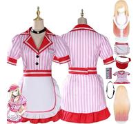 Anime My Dress Up Darling Kitagawa Marin Maid Cosplay Costume Tenue Jeu de Rôle Uniforme Ensemble Complet Halloween Carnaval Habiller avec Perruque Chapeau pour Femmes (M)