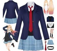 Anime My Dress Up Darling Saison 2 Kitagawa Marin Cosplay Costume Tenue Jeu de Rôle Uniforme Ensemble Complet Halloween Fête Carnaval Habiller avec Perruque pour Femmes (XS)