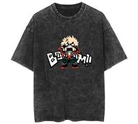 Anime My Hero Academia Harajuku T-Shirt Katsuki Bakugo Graphique Vintage Lavé Manches Courtes Unisexe Été Dessin Animé Cosplay Hip Hop T-Shirts Populaires (M,Color 02)