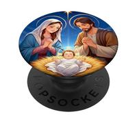 Anime Nativity Christmas Design - Kawaii Manger Scene Art PopSockets PopGrip Adhésif