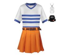 Anime One Piece Nami Cosplay Vêtements avec Collier et Sac Mascarade Danse Soirée Uniforme Habillage De Fête De Carnaval d'halloween Convient pour Jeux De Scène, Expositions D'anime,Blanc,S