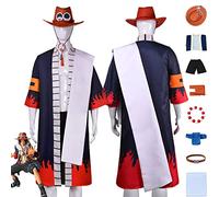 Anime One Piece Portgas D Ace Cosplay Costume Tenue Wano Country Kinono Ensemble Complet Halloween Fête Uniforme Habiller Avec Bracelets Chapeau pour Hommes Garçons (XL)