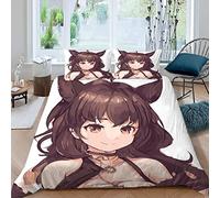 Anime Parure de lit 2 Personne Bande dessinée deux yuan Mangas japonais Housse de Couette 200x200 Ado Fille Microfibre Hypoallergique avec Fermeture Éclair et 2 Taies d'oreillers 50x75cm 3 pièces