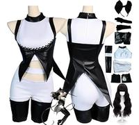 Anime Personnage Blake Belladonna Cosplay Costume Tenue Weiss Schnee Jeu de Rôle Uniforme Ensemble Complet Halloween Fête Carnaval Habiller avec Perruque pour Femmes (Noir, M)