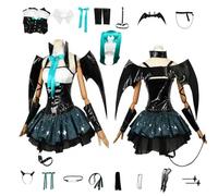 Anime Petit Diable Miku Cosplay Costume avec Perruque Filles Déguisements Tenues T-Shirt Shorts Ensemble Complet Uniforme Jeu de Rôle Vêtements pour Danse Scène Carnaval Halloween Fête de Noël Carnava