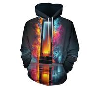 Anime Porte Capuche Chemises, Pull Imprimé Technologie Architecture Manches Longues Sweatshirt avec Poches à Cordon, Noir Capuche pour Homme et Femme L