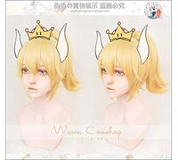 Anime Princess Bowsette Cosplay Wig Golden Super Mario Peach Koopa Bowser Role Playing Adult Synthetic Hair + Wig Cap