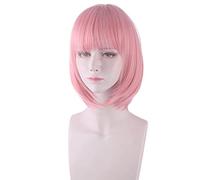 Anime Princess Connect Re:Dive Yui Perruque de cheveux courts en fibre résistante à la chaleur + bonnet de perruque pour fête d'Halloween pour fille et femme Rose