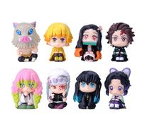 Anime q Figurines 8 Ensembles kamado tanjiro Regarder Figure kanroji mitsuri Mini Figurine Mignonne kamado nezuko Statue Assise Figurine de Bureau Ornements
