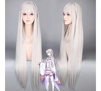Anime Re: zéro commencer la vie dans un autre monde perruque de cosplay gris argent longue perruque droite cheveux Emilia tressé cosplay costume perruques une taille perruque Emilia PL-510