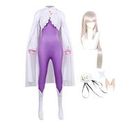 Anime Re:Zero Emilia Costume de cosplay pour femme Violet | Combinaison avec châle, cape et cape pour Halloween