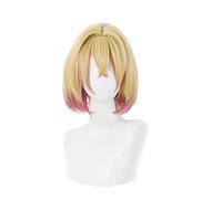 Anime Rent a Girlfriend Nanami Mami Perruque courte en fibre résistante à la chaleur avec dégradé de couleur jaune et rose + bonnet de perruque pour fille et femme