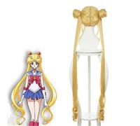 Anime Sailor Moon Cosplay Perruque Double Queue De Cheval Longue Droite Blonde Citron Jaune Synthétique Cheveux pour Halloween Costume Party Perruques dm076 2