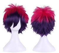 Anime Short Fluffy Layered Cosplay Costume Wig Red Purple Ombre Wigs For Women No Game No Life Sora Synthetic Hair + Wig Cap