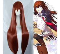 Anime Steins Gate Makise Kurisu Christina 80 CM longue droite Auburn résistant à la chaleur cheveux synthétiques Cosplay Costume perruque + perruque gratuite