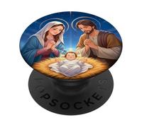 Anime Style Nativity Scene Christmas Night Design PopSockets PopGrip Adhésif