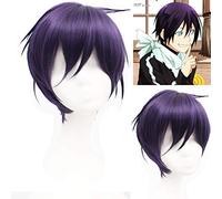 Anime Styled Black Purple Noragami Yato Wig Short Heat Resistant Synthetic Hair Cosplay Costume Wigs + Wig Cap