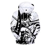 Anime Sweatshirt impression 3D Pull à Capuche Roronoa Zoro Cosplay Costume Homme Femme Unisexe Blanc/C S (Chest 98cm)