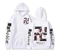 Anime Sweatshirts Tokyo Revengers Manji Symbole Imprimer Hoodies Sweat-Shirt à Capuche à Manches Longues pour Hommes Hip Hop vêtements (Blanc,XL)