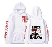Anime Sweatshirts Tokyo Revengers Manji Symbole Imprimer Hoodies Sweat-Shirt à Capuche à Manches Longues pour Hommes Hip Hop vêtements (Blanc,M)