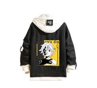 Anime The Seven Deadly Sins Veste à capuche Manga Meliodas Graphics Denim à capuche pour homme et femme, noir 1, M