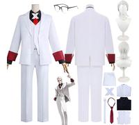 Anime To Be Hero X Cosplay Costume Tenue NICE LUCKY CYAN Jeu de Rôle Uniforme Ensemble Complet Halloween Fête Carnaval Habiller avec Perruque Lunettes pour Hommes (XXXL)