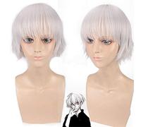 Anime Tokyo Ghoul Kaneki Ken court argent blanc résistant à la chaleur cheveux Cosplay Costume perruque + casquette de perruque gratuite PL-664