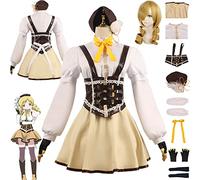 Anime Tomoe Mami Cosplay Costume Outfit Puella Magi Madoka Magica Uniforme Perruque Chapeau Coiffe Ensemble Complet Halloween Carnaval Dress Up Costume pour Femmes Filles (XL)
