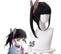 Anime Tsuyuri Kanawo Cosplay Black Wig Kimetsu no Yaiba Heat-Resistant Fiber Hair + Wig Cap Party