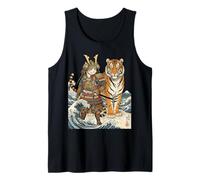 Anime Vintage Samouraï Chat sur Tigre Guerrier Japonais Otaku Débardeur