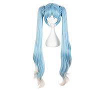 Anime Vocaloid Hatsune Miku Cosplay perruques neige et Starnight longues queues de cheval ondulées Ombre bleu clair perruque de cheveux synthétiques WIG-659M