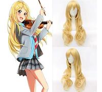 Anime votre mensonge en avril Miyazono Kaori Cosplay perruque cheveux jaunes synthétiques pour Halloween Party longues perruques + bonnet de perruque taille unique PL-632