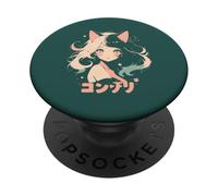 Anime Waifu mignon manga chat fille mignon rétro japonais PopSockets PopGrip Adhésif