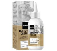 Animigo Nettoyant Oreille Chien & Chat 250 ML, avec Huiles Essentielles d'arbre à Thé, Lavande, Aloe Vera, Glycérine - Soins des Oreilles Apaise Démangeaisons - Nettoyant Auriculaire Chien et Chat