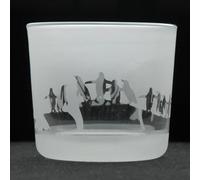 Animo Glass Bougeoir en verre dépoli gravé avec motif pingouin, Porte Bougie, décoration d'intérieur