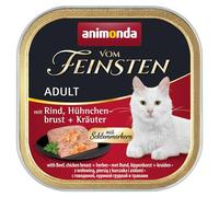 animonda vom Feinsten avec noyaux de gourmandise dans Le bœuf et la Poitrine de Poulet + Herbes (32 x 100 g), Nourriture pour Chat sans céréales Humide sans Sucre, avec des ingrédients Frais et