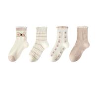 ANIMQUE 4 Paires Enfants Printemps Été Chaussettes Minces 3-5 Ans Filles Maille Respirantes Chaussettes Princesse à Volants Douces Mignonnes Style, Café M