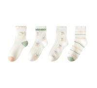 ANIMQUE 4 Paires Enfants Printemps Été Chaussettes Minces 9-12 Ans Filles Maille Respirantes Chaussettes Princesse à Volants Douces Mignonnes Style, Blanc XL