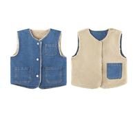 ANIMQUE Bébé Double Face Gilet Épaissi Denim Enfant Hiver Sans Manches Veste Garçons Filles Chaud Bouton Pression Manteau avec Poches, Bleu 140